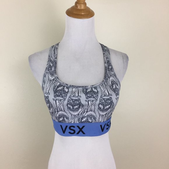 VICTORIAS SECRET SPORT The Player Standing Wolf Print Gray Blue Sports Bra - Picture 9 of 13